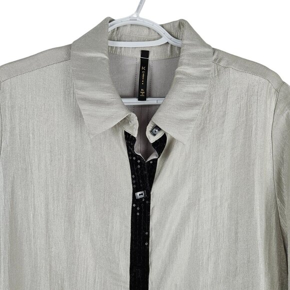 IC by Connie K Asymmetrical Shimmer Top Blouse Size XL Sequin Velvet 80s Style - Picture 2 of 10